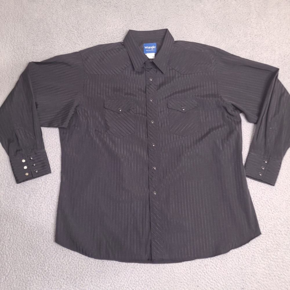 Wrangler Shirt Mens XXL Black Striped Pearl Snap‎ Western Rodeo Long Sleeve